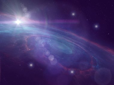 Evren yıldızlı gökyüzü parlak gezegen kozmik mavi yıldızlı gökada arka plan şablonu parlıyor 