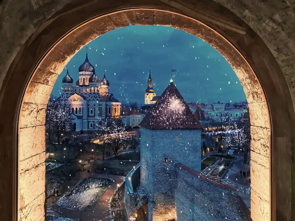 Inverno Europa Tallinn Torri Medievali Kiek Fortificazioni Museo Vista Dalla — Foto Stock