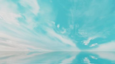 Mavi gökyüzü kabarık beyaz bulutlar yaz manzarasını yansıtıyor. 