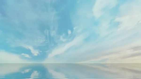 Céu Azul Fofo Nuvens Brancas Reflexão Verão Natureza Fundo Paisagem — Fotografia de Stock