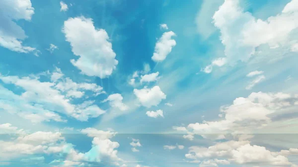 Blue Sky Fluffy White Clouds Reflection Summer Nature Background Landscape — Stock Photo, Image