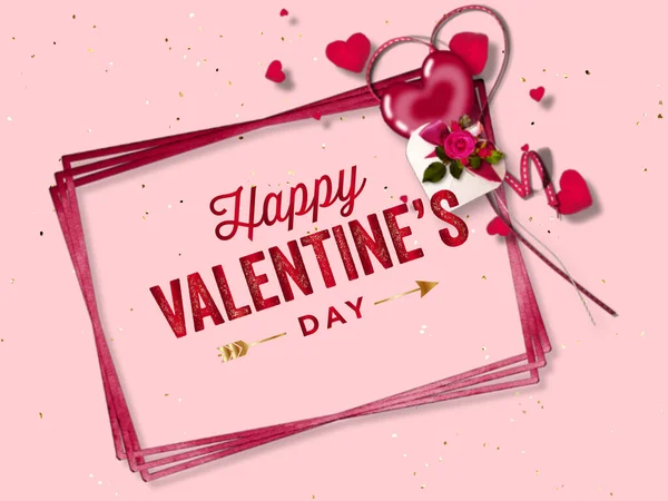 Felices Deseos Sobre Fondo Rojo Rosa Texto Letras San Valentín — Foto de Stock