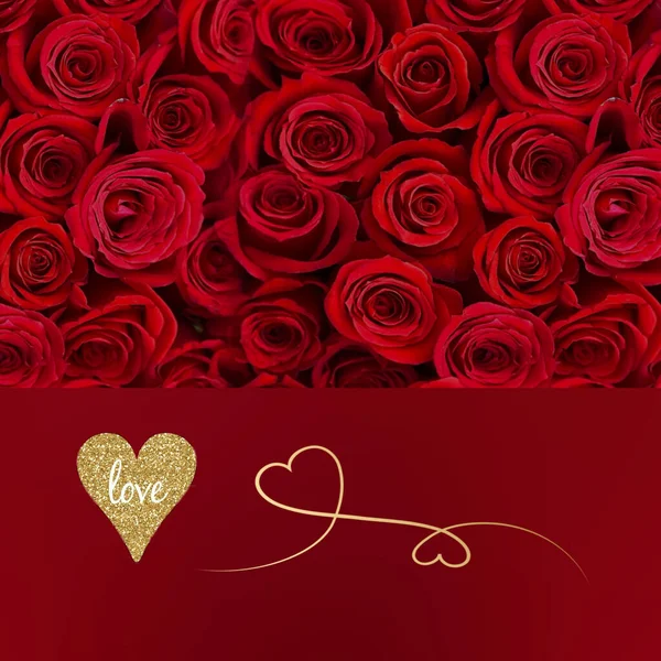 Rosas Rojas San Valentín Tarjetas Felicitaciones Florales Banner Plantilla Espacio — Foto de Stock