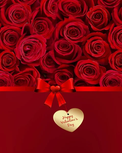 Rosas Rojas San Valentín Tarjetas Felicitaciones Florales Banner Plantilla Espacio — Foto de Stock