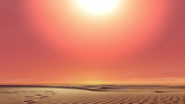 Djup Rosa Solnedgång Stranden Sol Strand Ljus Sand Och Guld — Stockfoto