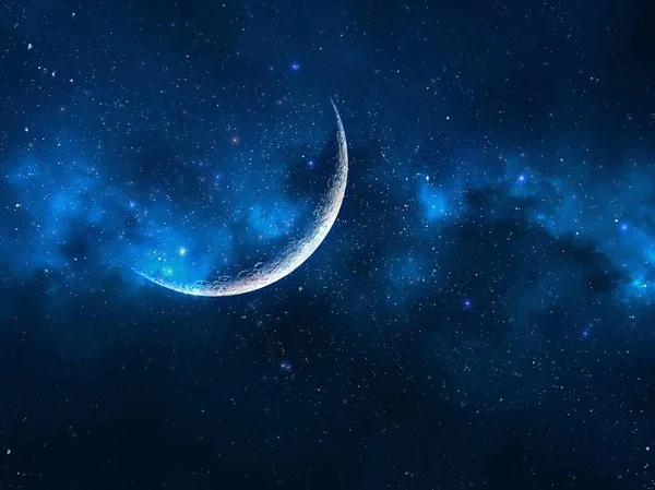 Vollmond Sternenklarer Nacht Bei Sonnenuntergang Meer Blau Rosa Bewölkten Himmel — Stockfoto