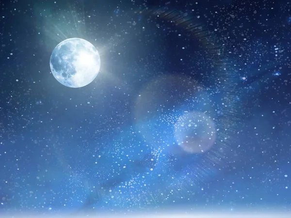 满月在星夜落海 蓝粉云天落日 浅浅的地平线小舟天际风景 — 图库照片