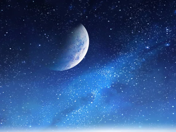 Luna Llena Noche Estrellada Atardecer Mar Azul Rosa Cielo Nublado — Foto de Stock