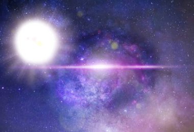 Gece yıldızlı gökyüzü kozmik gezegen ışığı Samanyolu yansıması galaksi uzay bulutsusu 