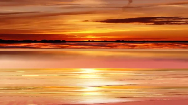 Solnedgång Vid Havet Orange Rosa Guld Dramatisk Molnig Himmel Och — Stockfoto