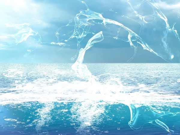 Тропическое Море Голубое Небо Морская Вода Плеск Пальмовых Листьев Плантаций — стоковое фото
