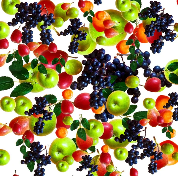 Fruits Assorted Grape Mandarin Apple Pear Colorful Green Dark Blue — Stock Photo, Image