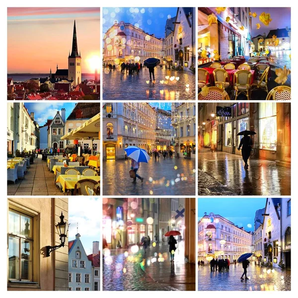 Tallinn Stare Miasto Ulica Średniowieczne Miasto Choinka Wakacje Świąteczne Dekoracje — Zdjęcie stockowe