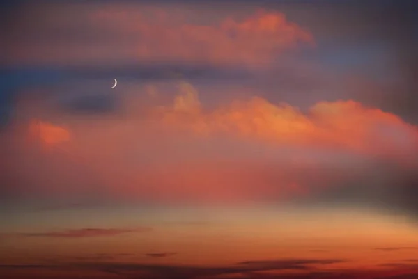 Оранжевый Розовый Ночь Звездное Небо Полная Луна Вселенная Космические Драматические — стоковое фото