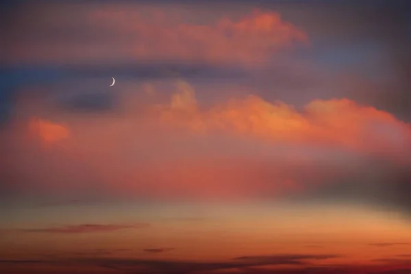 Naranja Rosa Noche Cielo Estrellado Luna Llena Universo Cósmico Dramático —  Fotos de Stock