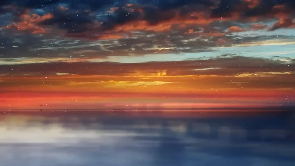Roze Geel Blauw Dramatisch Zonsondergang Blauw Zee Water Golf Maan — Stockfoto