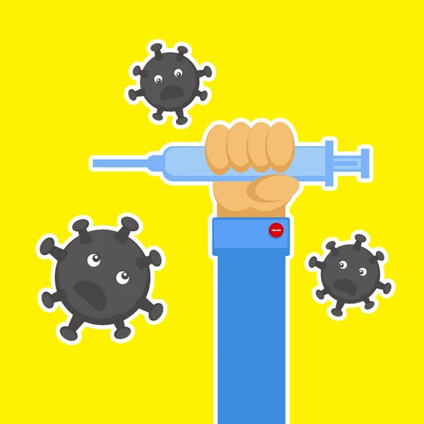 Ilustração Vector Graphic Cartoon Character Hand Holding Vaccine Fight Covid19 —  Vetores de Stock