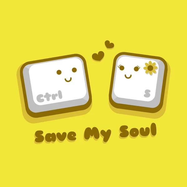 Ruhuma Kaydet 124; Çizim vektörü grafik çizgi film karakteri şirin kontrol düğmesi karalama kawaii stilinde, aşık olma.