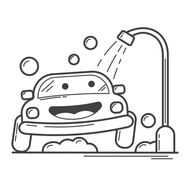 Ilustración Vector Gráfico Personaje Dibujos Animados Coche Pequeño Tomar Baño — Archivo Imágenes Vectoriales