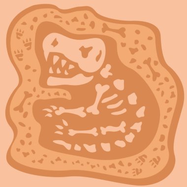 Çizgi film tarzında T-Rex Fosil. Çocuk kitabına uygun.