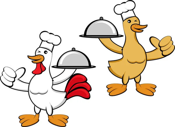 Pato y pollo Chef — Archivo Imágenes Vectoriales