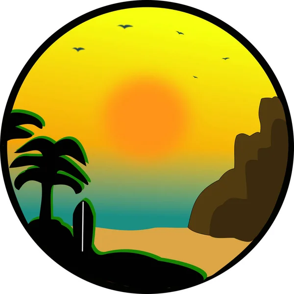 Sunset Beach Icono Clásico Con Palmeras — Vector de stock