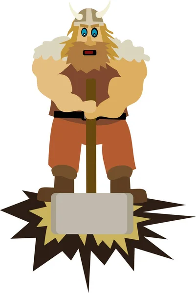 Gran Vikingo Con Martillo Enorme — Vector de stock