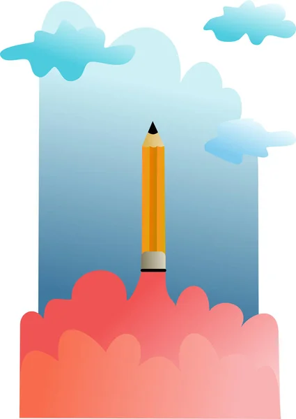 Rocket Pencil Blue Sky — Stock Vector