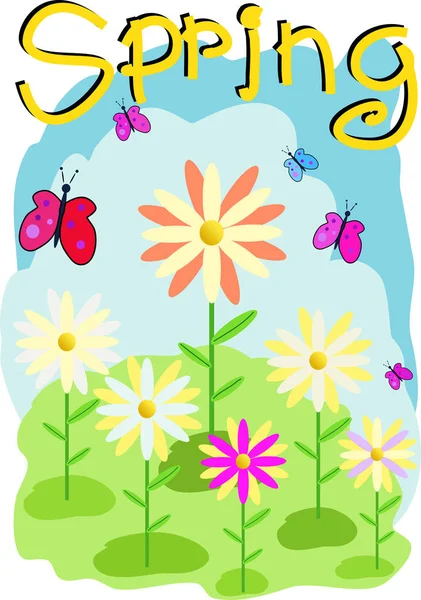 Frühling Illustration Mit Blumen — Stockvektor