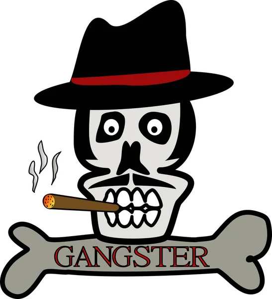 Kepala Gangster Tengkorak Dengan Cerutu - Stok Vektor
