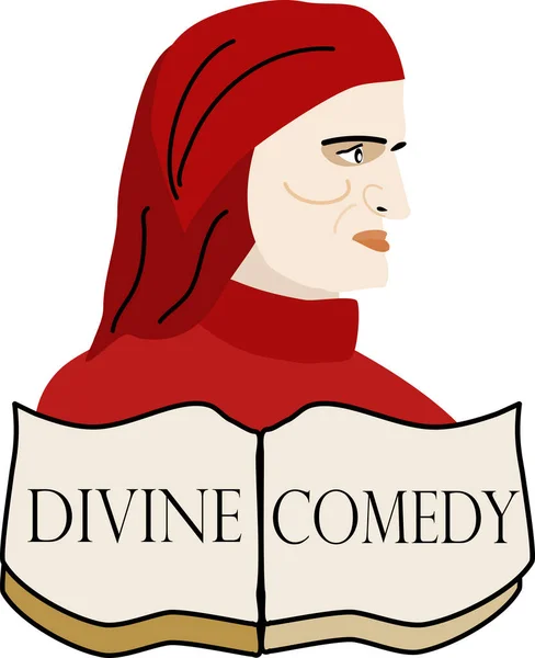 Immagine Dante Con Divina Commedia — Vettoriale Stock