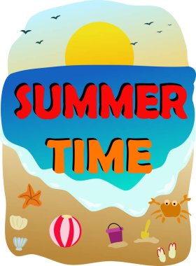 Summer time beach illustration with elements