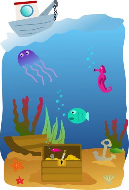Treasure in the deep sea illustration