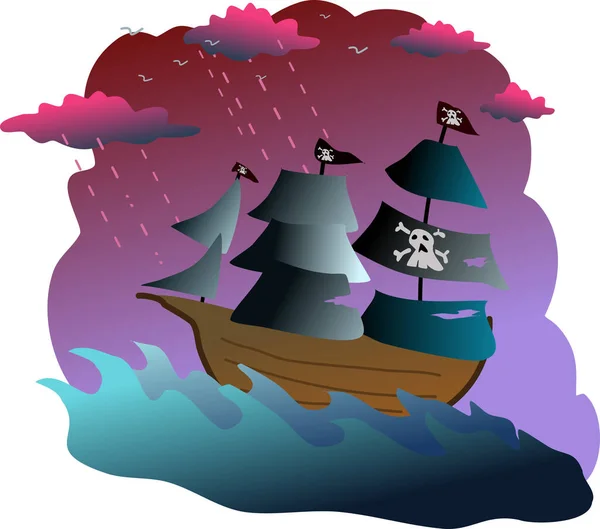 Pirate Vessel Ride Storm — Stock Vector