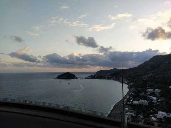 Pôr Sol Praia Maronti Ilha Ischia Itália — Fotografia de Stock