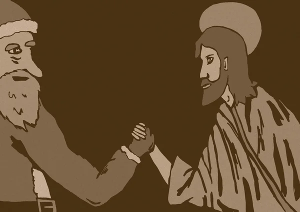 圣诞老人 vs 耶稣复古 — 图库照片