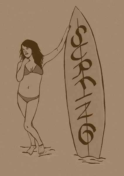 Surfmädchen Jahrgang — Stockfoto