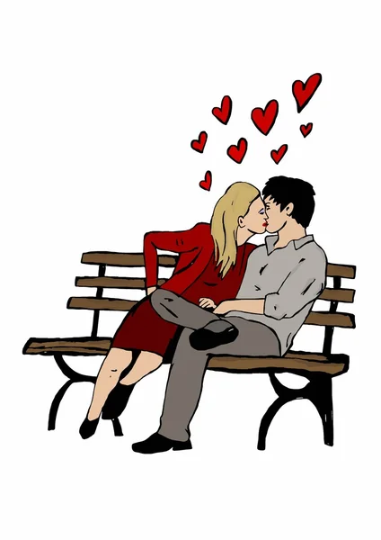 Imagen de amantes besándose en silla — Foto de Stock