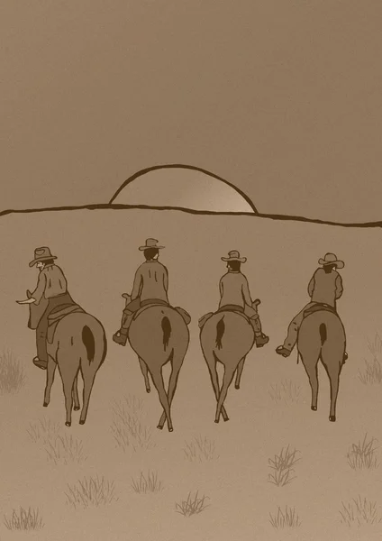 Cowboys bei Sonnenuntergang — Stockfoto