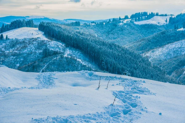 Nouvel Neige Dans Les Montagnes Belle Vue Sur Les Montagnes — Photo