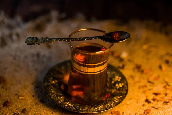 Turkish Tea Oriental Spices Spoon Warm Home Light — Stock Photo, Image