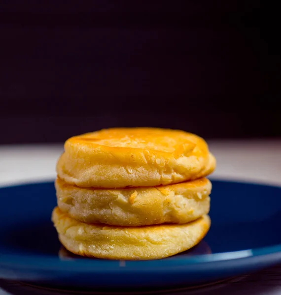 Kochen Kleiner Pfannkuchen Mit Leckerer Natürlicher Eifüllung Mit Quark Einer — Stockfoto