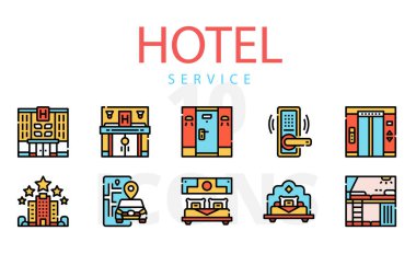 Otel hizmetleri simgelerinin vektör illüstrasyon kümesi