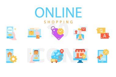 Çevrimiçi Alışveriş simgelerinin vektör illüstrasyon kümesi