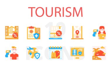 Düz turizm simgelerinin vektör illüstrasyon kümesi