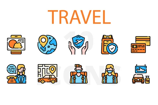 Vektor Illusztráció Készlet Flat Travel Ikonok — Stock Vector