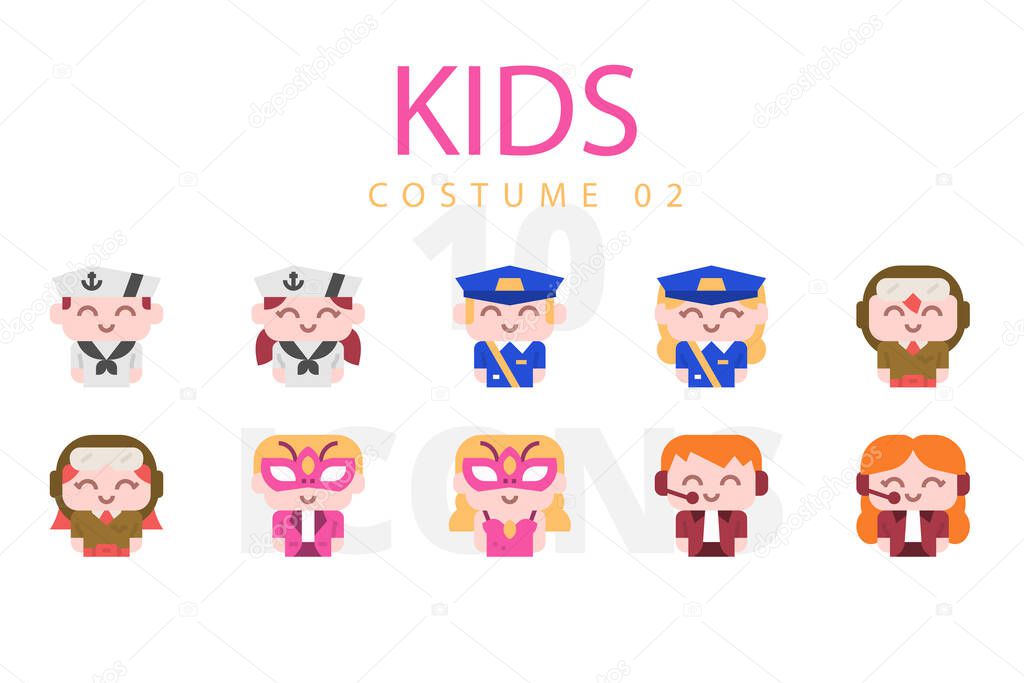vector illustration set of Kids Costumes icons 