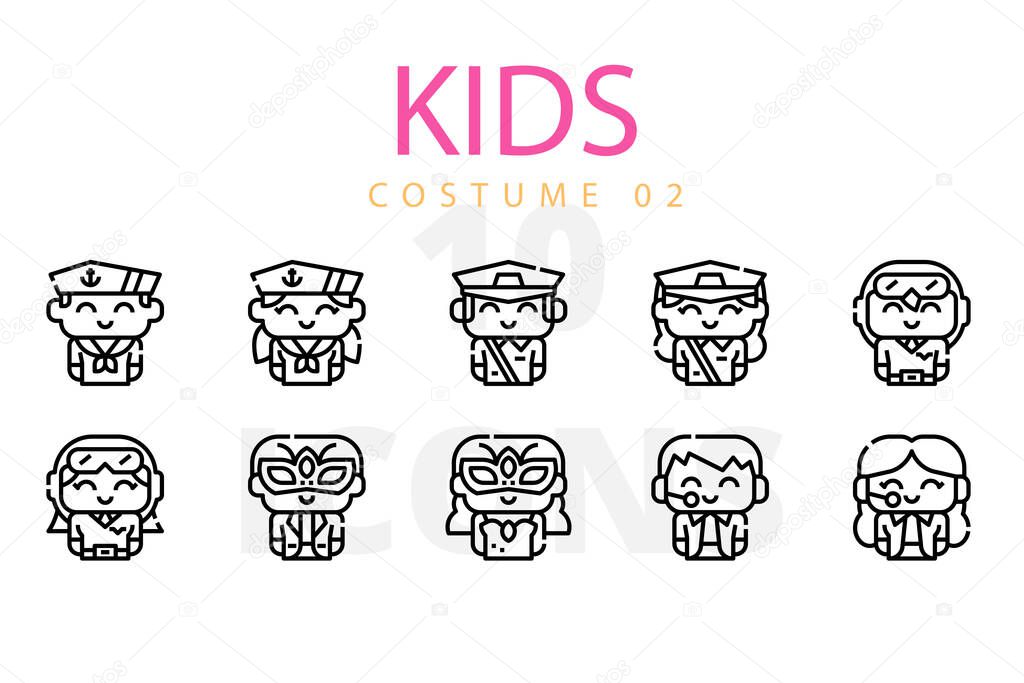 vector illustration set of Kids Costumes icons 