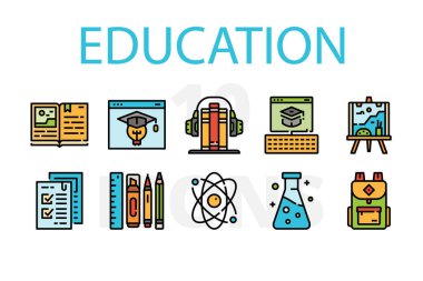 Eğitim simgelerinin vektör illüstrasyon kümesi
