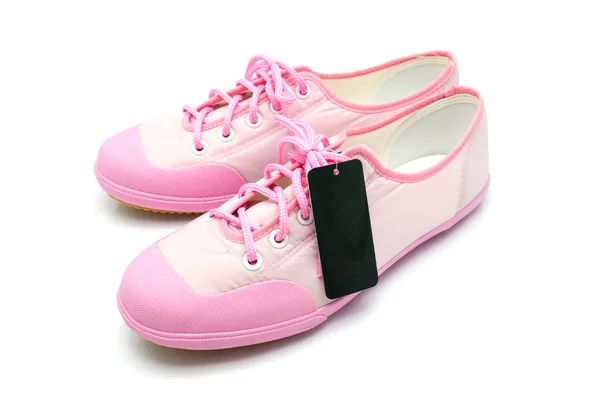 New woman pink sneaker with tag — Stock Photo, Image